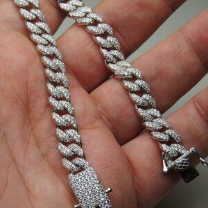 *925 Sterling Silver Men's Cuban Diamond Bracelet